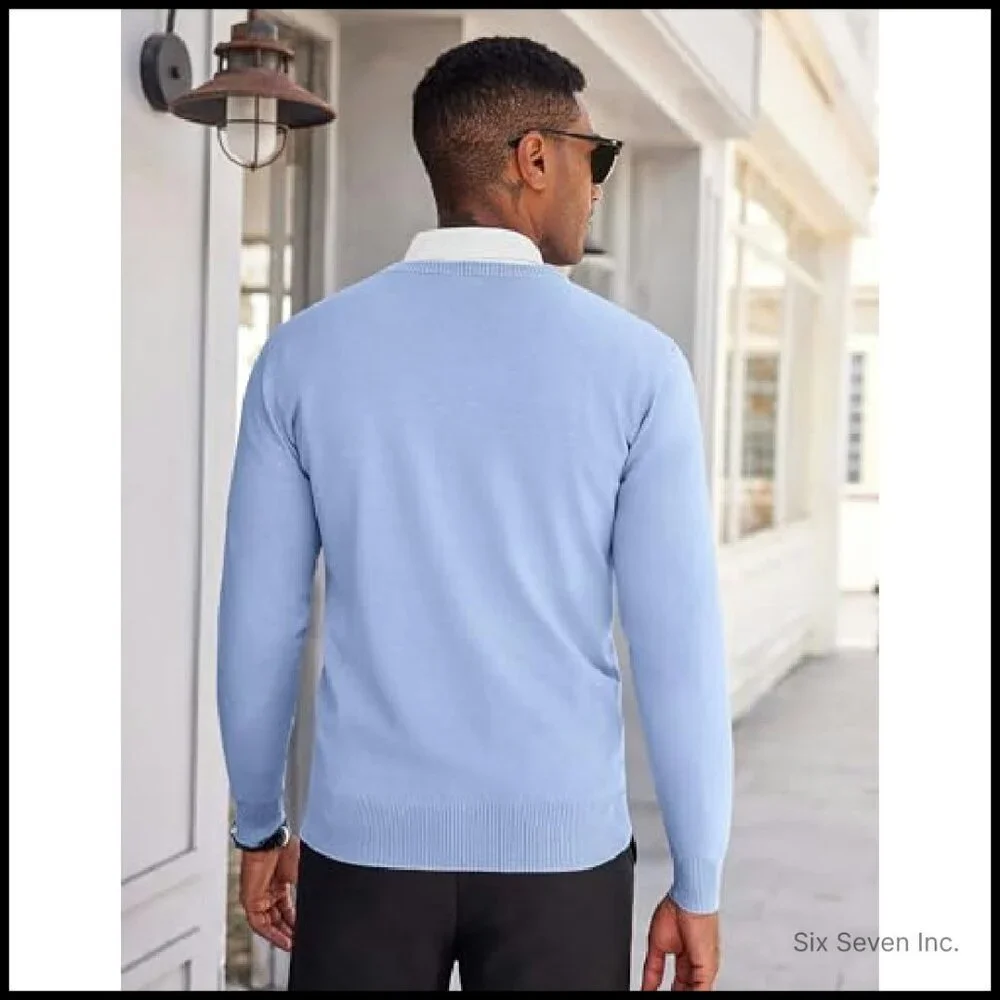 Lightweight V-Neck Pullover Sweater Classic Knitted Slim Fit Business Casual